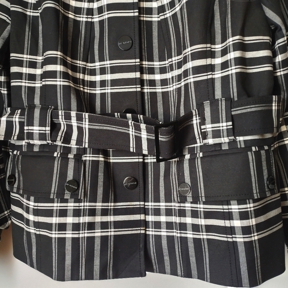 Jones New York Signature Black & White Plaid Belted Button-Up Jacket - Picture 6 of 10